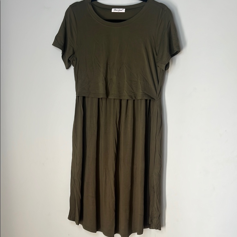 Bearsland Womens Olive Green‎ Maternity & Nursing Stretchy Dress Size Medium